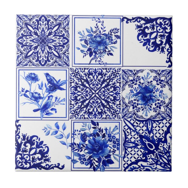 Carreau Blue flowers,blue china,porcelain,birds     (Devant)