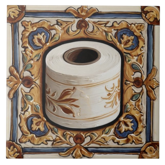 Carreau Blue Gold Toilette Papier Rouleau Funky Salle de b (Devant)