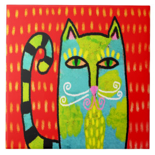 Carreau Blue Green Chat peinture numérique Abstraite