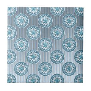 Carreau Blue mandala pattern on striped background