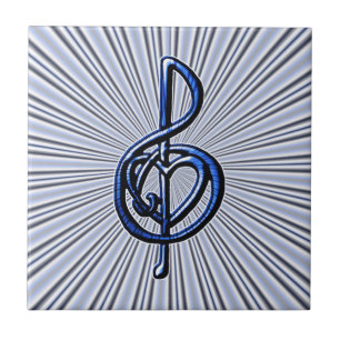 Carreau Blue Musical Treble Clef Heart Personnalisable Art