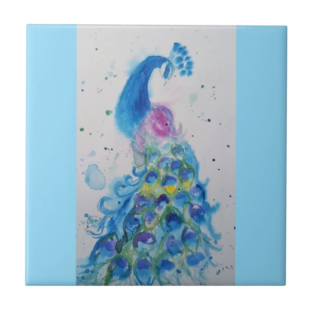 Carreau Blue Peacock Aquarelle Bébé Bleu Australie (Devant)