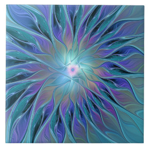Carreau Blue Purple Flower Dream Abstrait Fractal Art