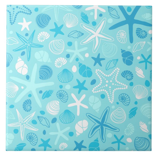 Carreau Blue Seashell & Star Bathroom Art (Devant)