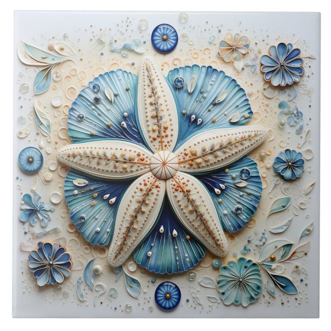 Carreau Blue Starfish Plage méditerranéenne Thème (Devant)