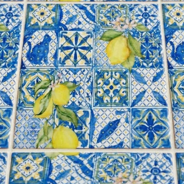Carreau Blue Tile French Country Lemon Pattern Home Decor (Créateur téléchargé)