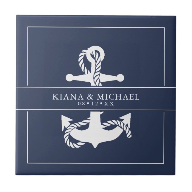 Carreau Blue Wave Ancre Mariage Wht/Navy ID836 (Devant)