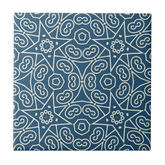 Carreau Blue & White Abstract Geometric Pattern  (Devant)