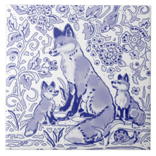 Carreau Blue White Fox Famille Animal Art Farmhouse Pays