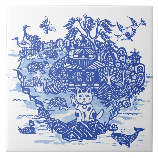 Carreau Blue Willow inhabituel animal amusant Iguana Hedge (Devant)