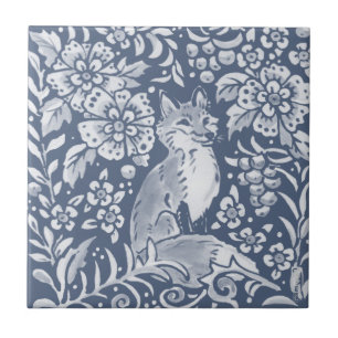 Carreau Blue Woodland Fox Forêt Visages animaux R