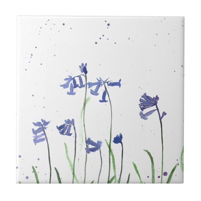 Carreau Bluebells aquarelle florale bleu joli élégant (Devant)