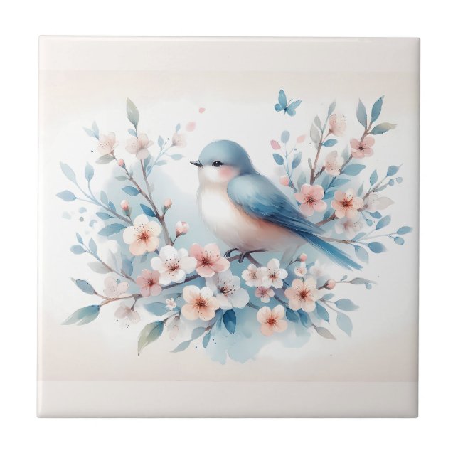 Carreau Bluebird Blossom Watercolor Serenity (Devant)
