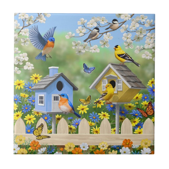 Carreau Bluebirds Goldfinches Birdhouses Jardin aux fleurs (Devant)