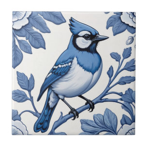 Carreau BlueJay Bird Delft Bleu & blanc Asiatique Floral J