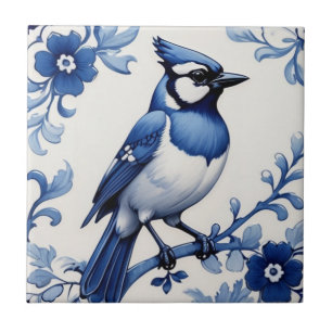 Carreau BlueJay Jay Bird Delft Bleu et blanc Floral asiati