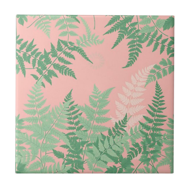 Carreau Blush Pink Fern Leaf Botanical Sage Green Modern  (Devant)