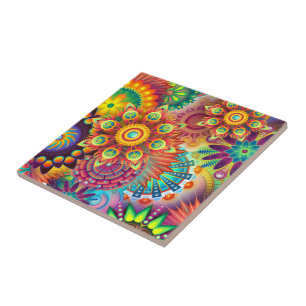 Carreau Bohème Psychedélique Jardin Retro Boho Coloré