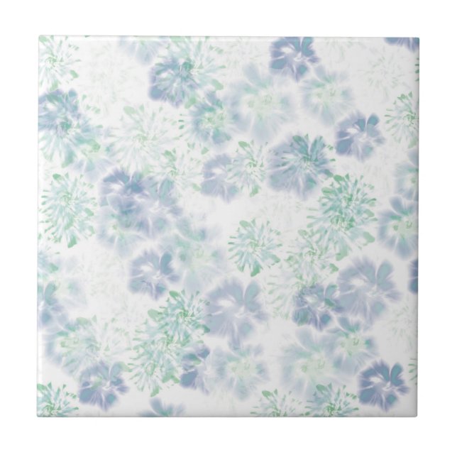 Carreau Boho bleu Fleurs florales Motif de teinture à tart (Devant)