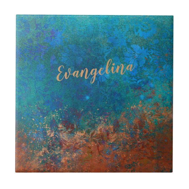 Carreau Boho Blue Cuivre Rustique (Devant)