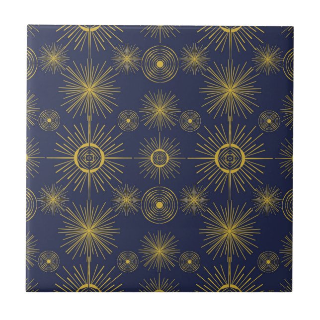 Carreau Boho Celestial Sun Stars Motif bleu (Devant)