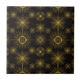 Carreau Boho Celestial Sun Stars Motif noir