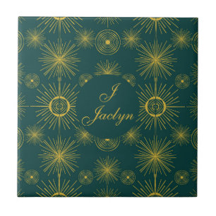 Carreau Boho Celestial Sun Stars Personnalisé Turquoise