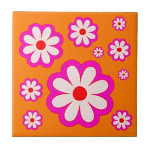 Carreau BOHO Chic Daisy Motif rose et orange Retro Floral