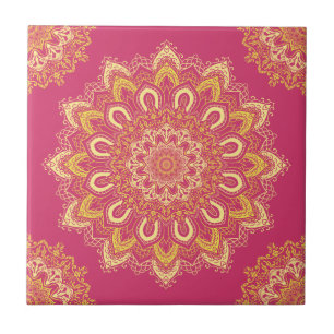 Carreau Boho Chic rose Jaune Moderne élégant Mandala