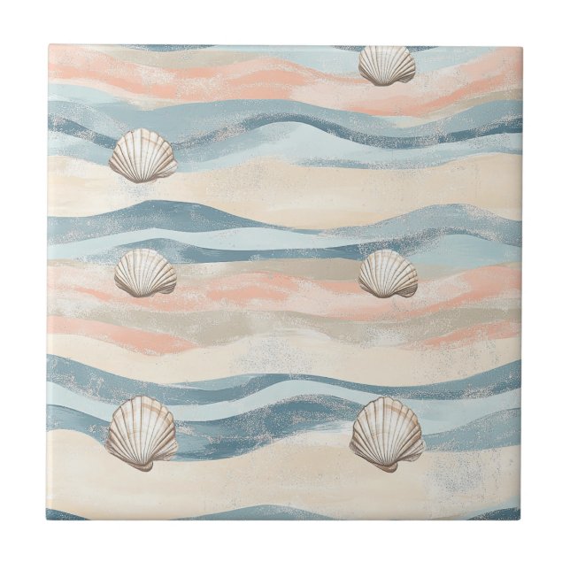 Carreau Boho Coastal Seashell Wave Pattern (8) (Devant)