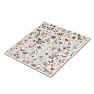 Carreau Boho coloré Fleur sauvage Jardin Motif papillon