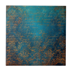 Carreau Boho Copper Blue Script Grunge