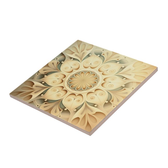 Carreau Boho Cream Swirl Hearts Design Carrelage décoratif (Côté)