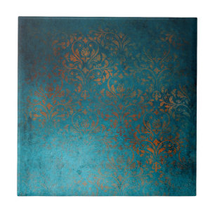 Carreau Boho Cuivre bleu Damask Grunge