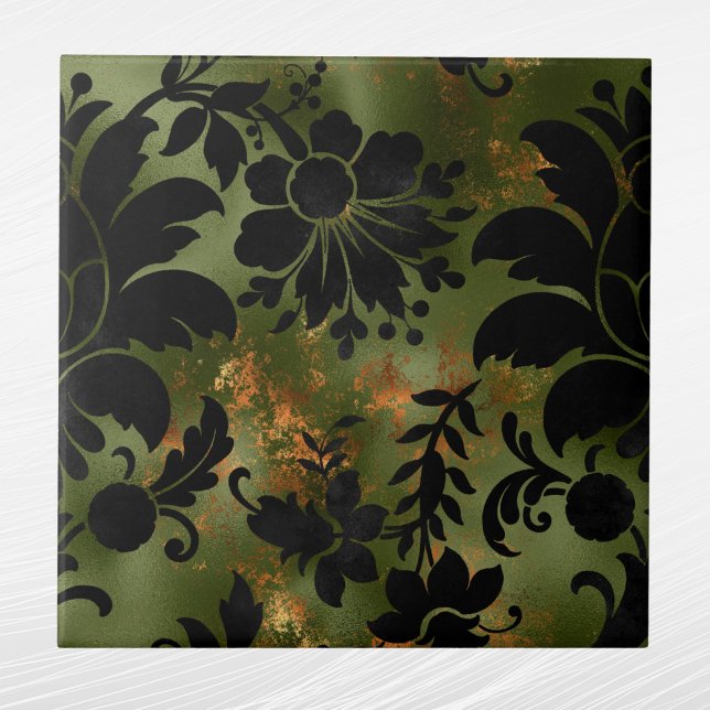 Carreau Boho Cuivre noir vert Floral (Créateur téléchargé)