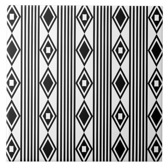 Carreau Boho Diamonds Grandes Blancs Noirs (Devant)