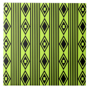 Carreau Boho Diamonds Stripes Black Chartreuse