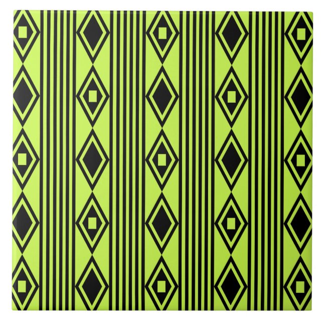 Carreau Boho Diamonds Stripes Black Chartreuse (Devant)