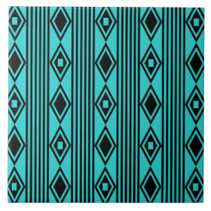 Carreau Boho Diamonds Stripes Black Turquoise