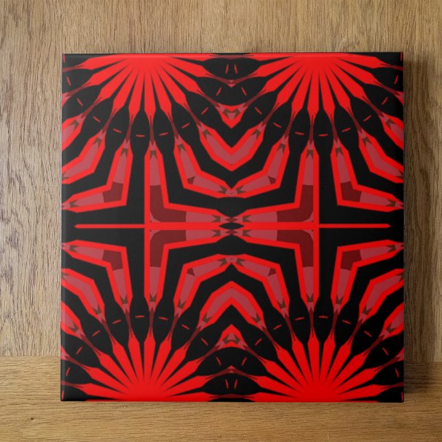 Carreau Boho Ethnic Red et Black Motif géométrique (Créateur téléchargé)