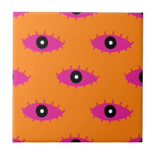 Carreau BOHO Evil Motif Oeil Brûlé Orange et rose Rétro
