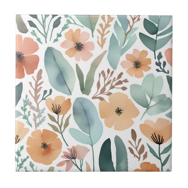 Carreau Boho Fleur sauvage Aquarelle Florale Pastel Accent (Devant)