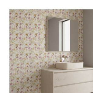 Carreau Boho Fleur Sauvage Aquarelle Rose Tendre