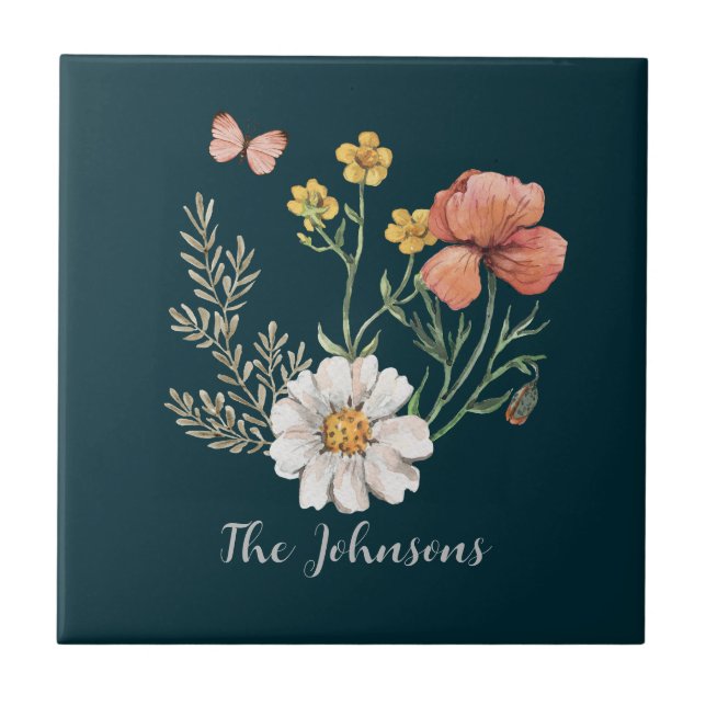 Carreau Boho Fleur sauvage végétal personnalisé (Devant)