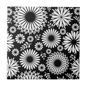 Carreau Boho fleurs Motif floral vectoriel noir et blanc