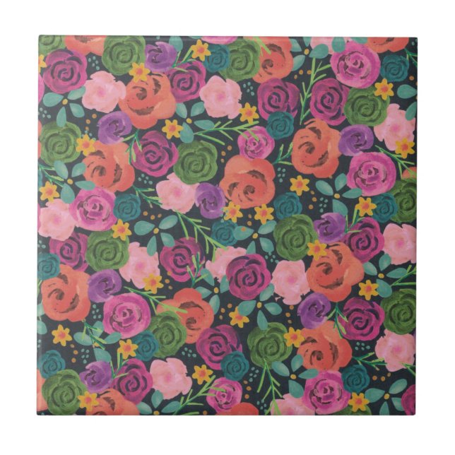 Carreau boho floral rose élégant chic fleurs botaniques ch (Devant)