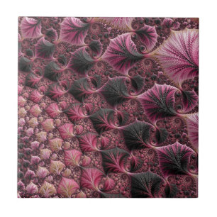 Carreau Boho Funky Éclectique Rose Noir Abstrait Fractal