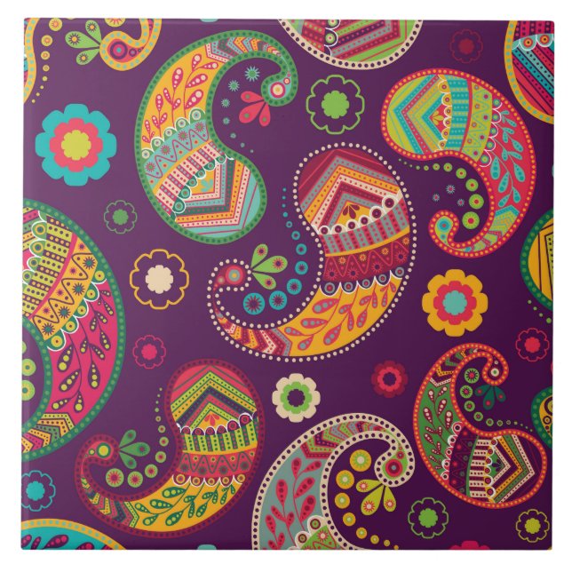 Carreau Boho Funky Retro tendance Paisley Purple (Devant)