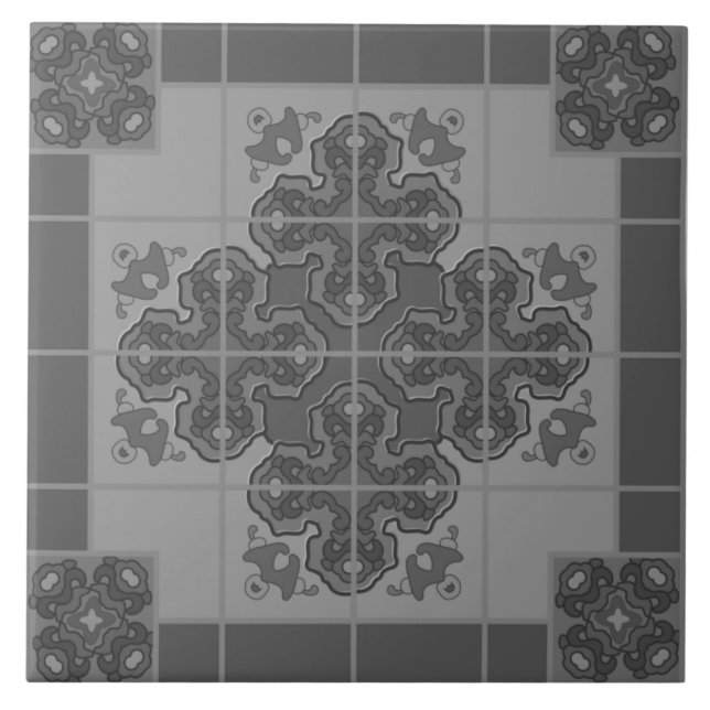 Carreau Boho moderne noir et blanc Motif Rhombus (Devant)