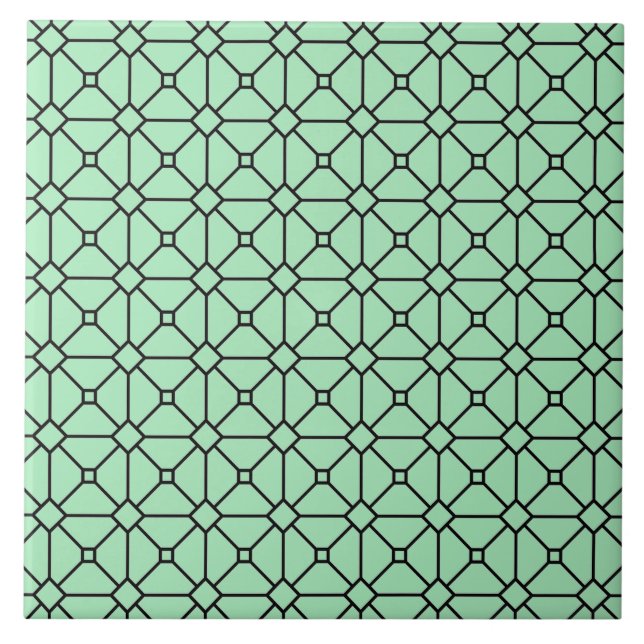 Carreau Boho moderne noir et Motif vert Rhombus (Devant)